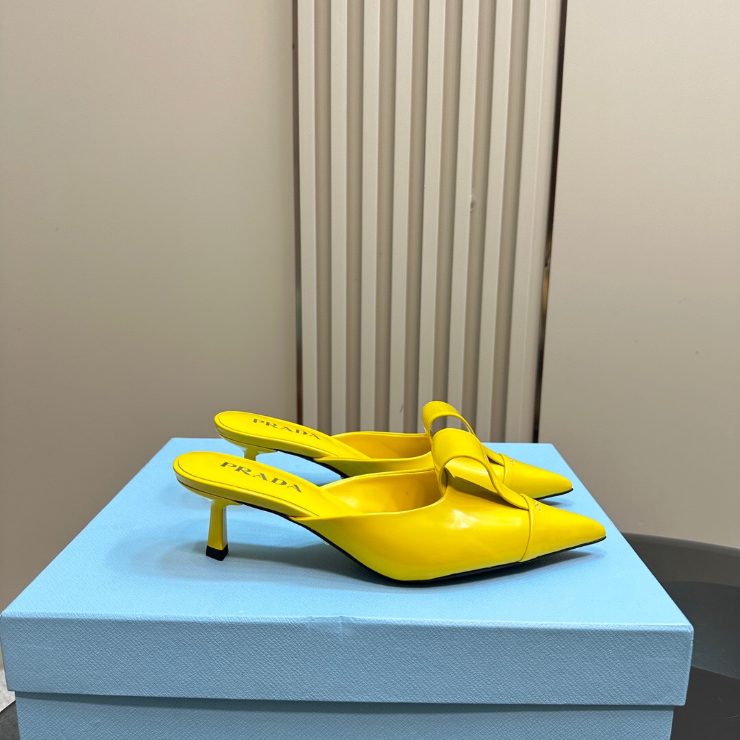 2025 Women Prada Yellow Leather Mules