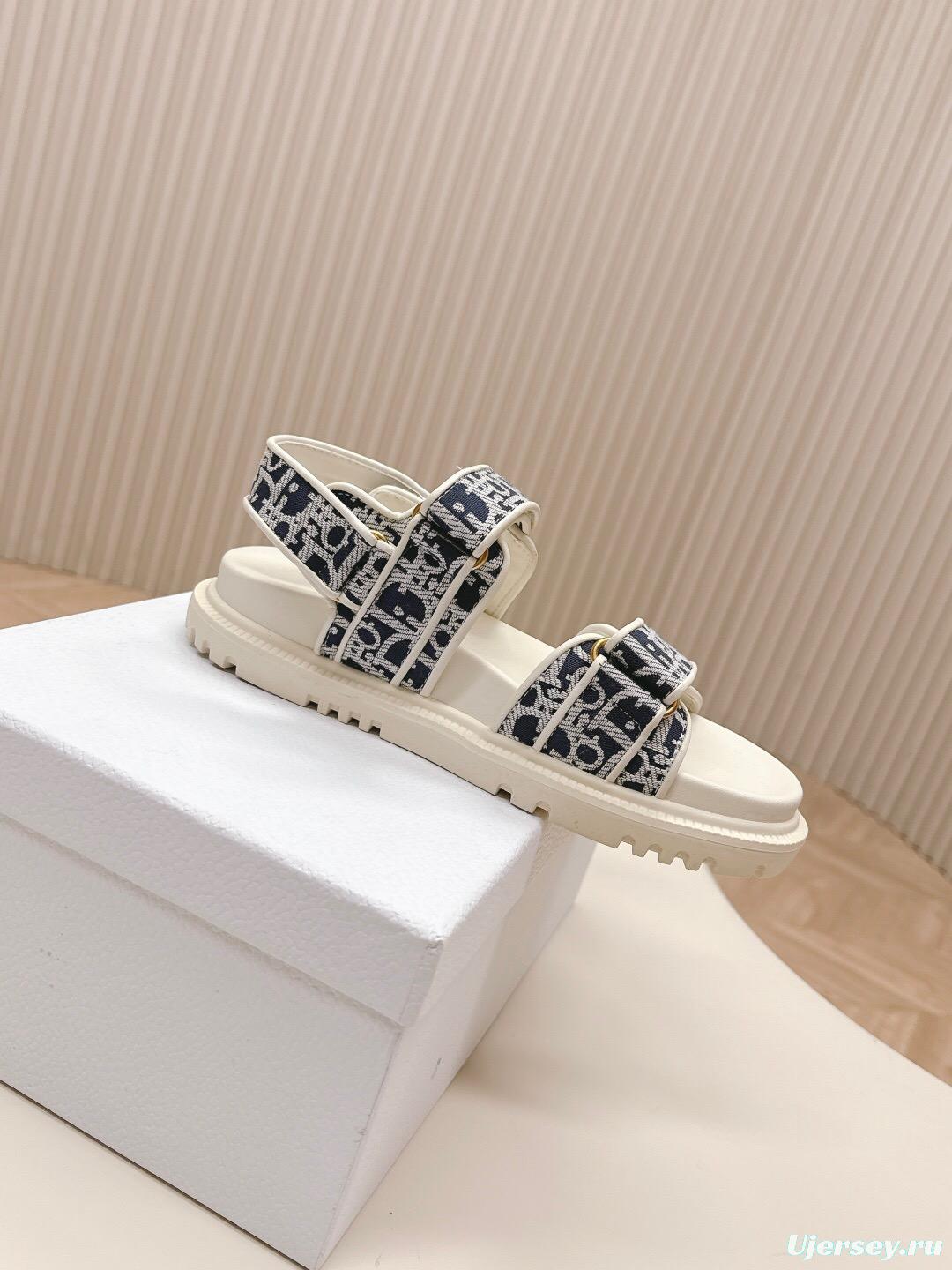 2025 Women Dior Navy White Canvas Sandals LY