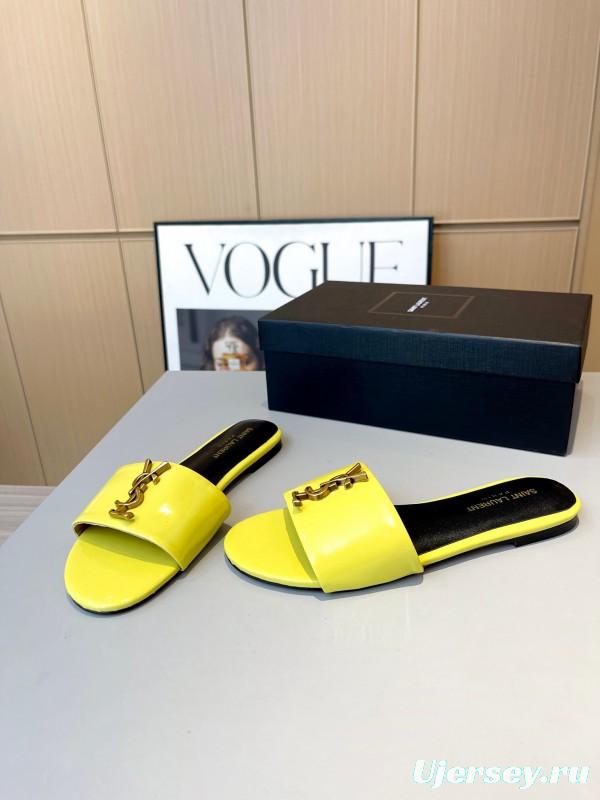 2025 Women Yves Saint Laurent Yellow Patent Leather Slippers LY00180