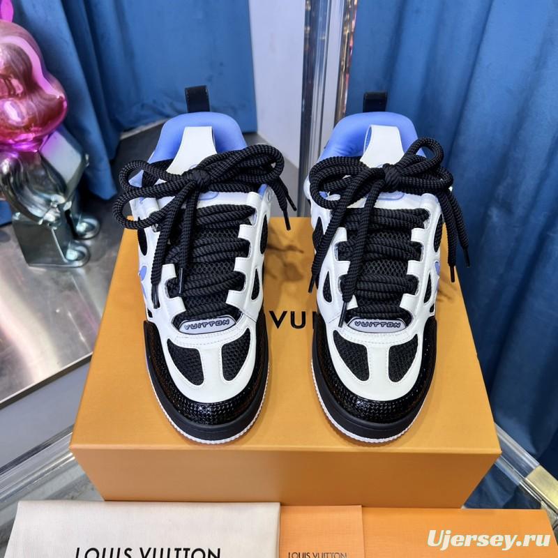 2025 Unisex Louis Vuitton White Black Blue Leather Mesh LV Trainer