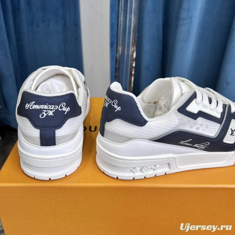 2025 Unisex Louis Vuitton White Navy Leather Trainer