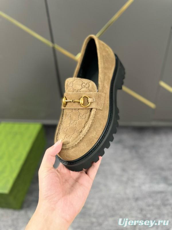 2024 Women Gucci Beige Suede Leather Loafers MJ00300