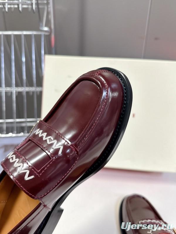 2025 Women Marni Burgundy Leather Loafers KFY00320