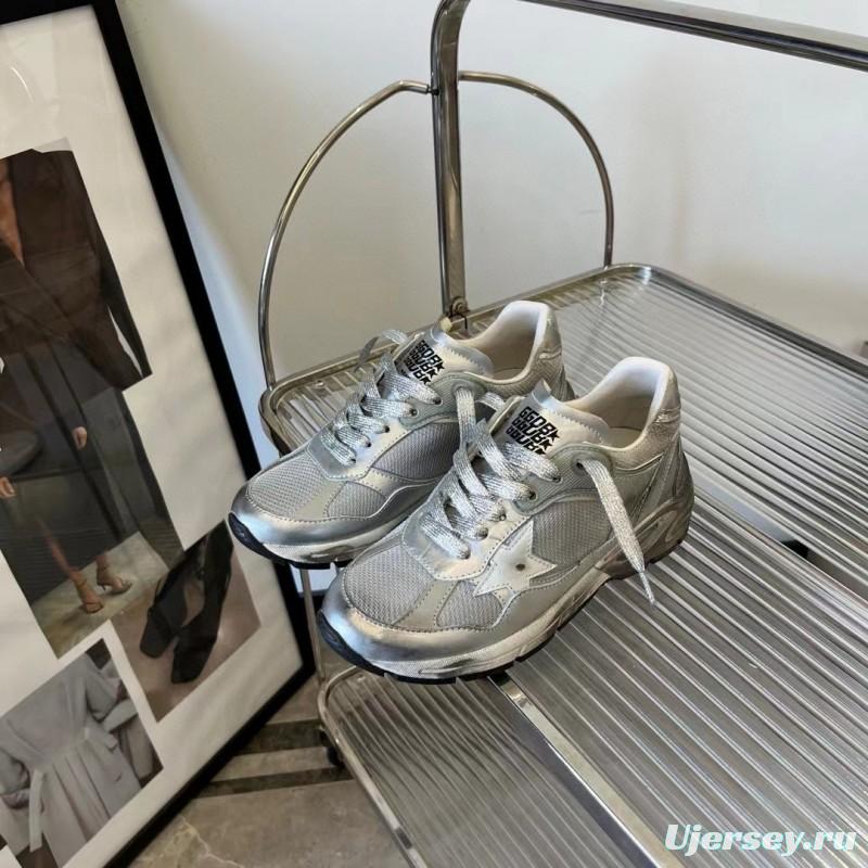 2024 Unisex GGDB Silver Mesh Leather Sneakers