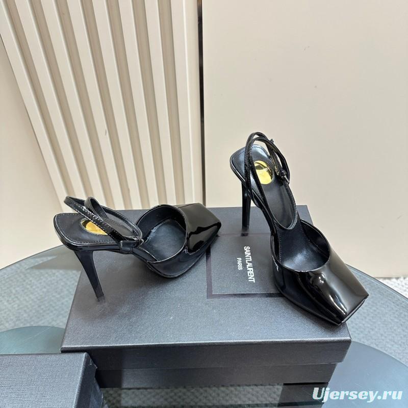 2025 Women Yves Saint Laurent Black Patent Leather High Heel Sandals