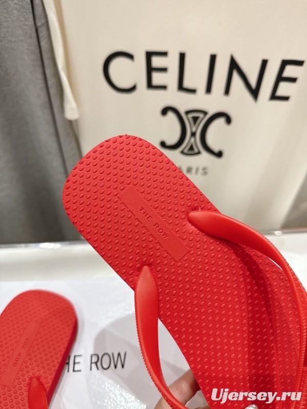 2025 Women The Row Red Rubber Flip Flops Casual Summer Sandals High-Quality Molded Sole KFY00160(F)