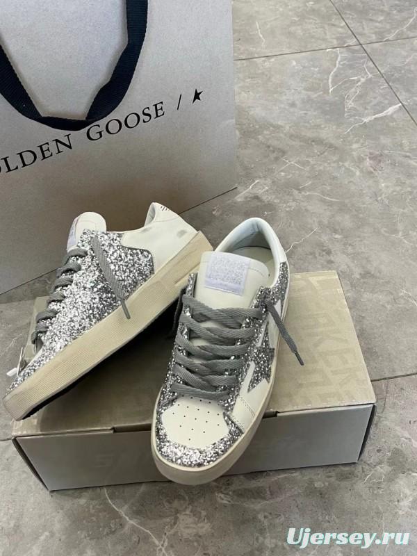 2024 Unisex GGDB White Silver Leather Glitter Low-Top Sneakers MJ00260