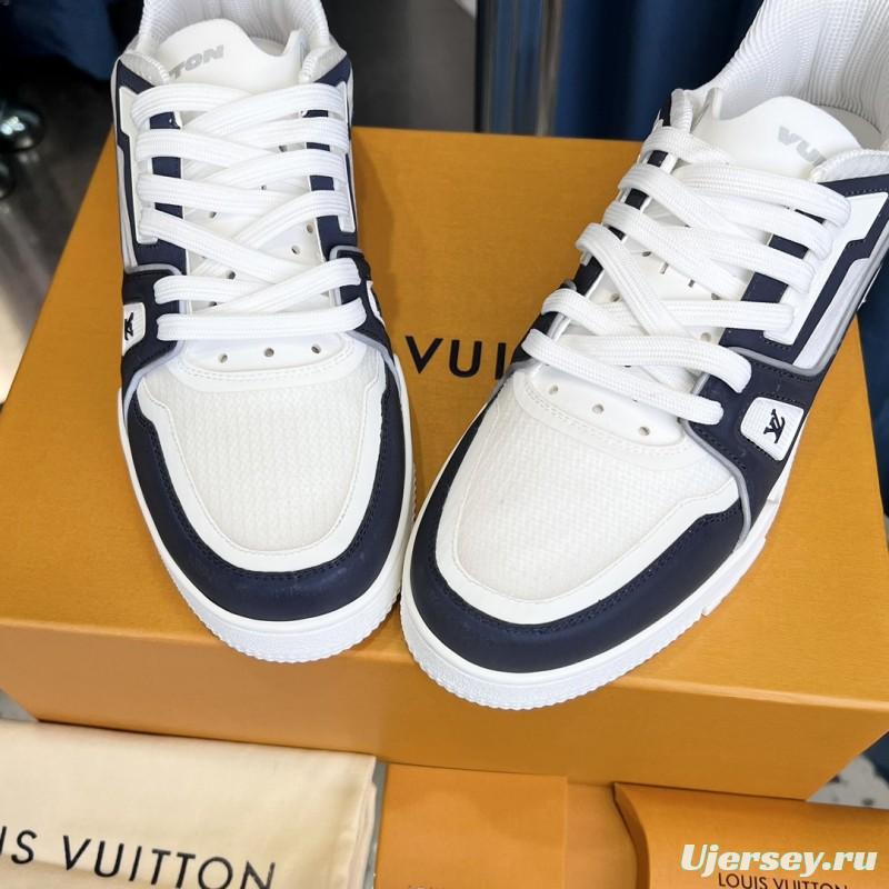 2025 Unisex Louis Vuitton White Navy Leather Trainer