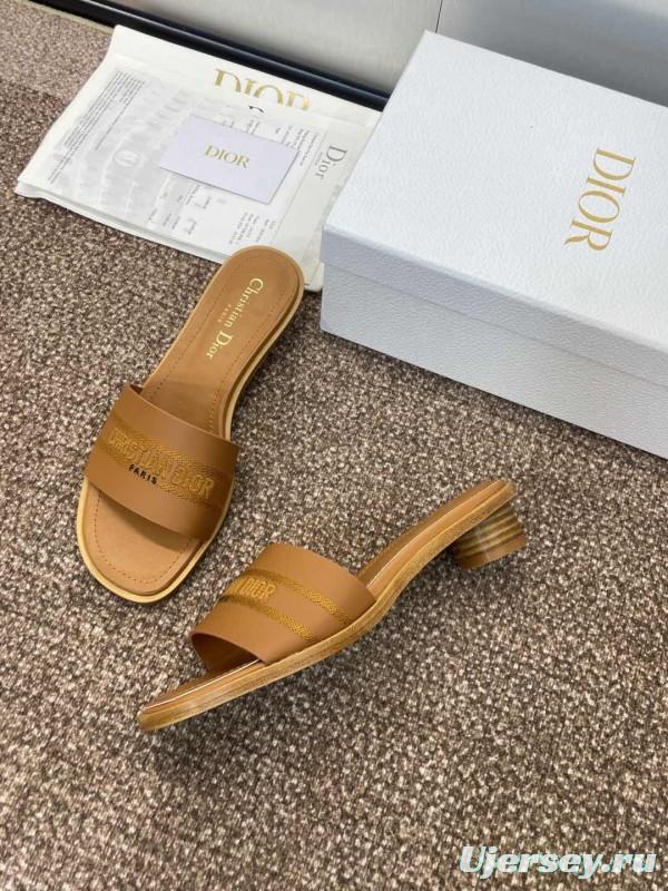 2025 Women Dior Brown Leather Slippers