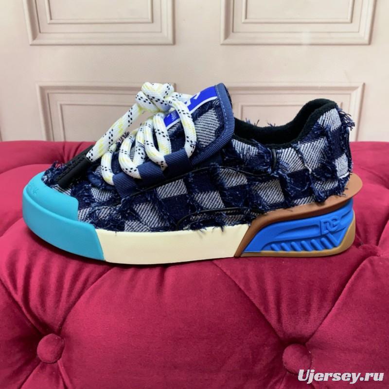2024 Unisex Dolce & Gabbana Blue Black Canvas Leather Sneakers