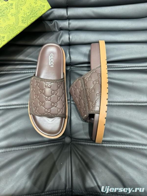 2024 Slippers Gucci Brown Leather Slippers MJ00200