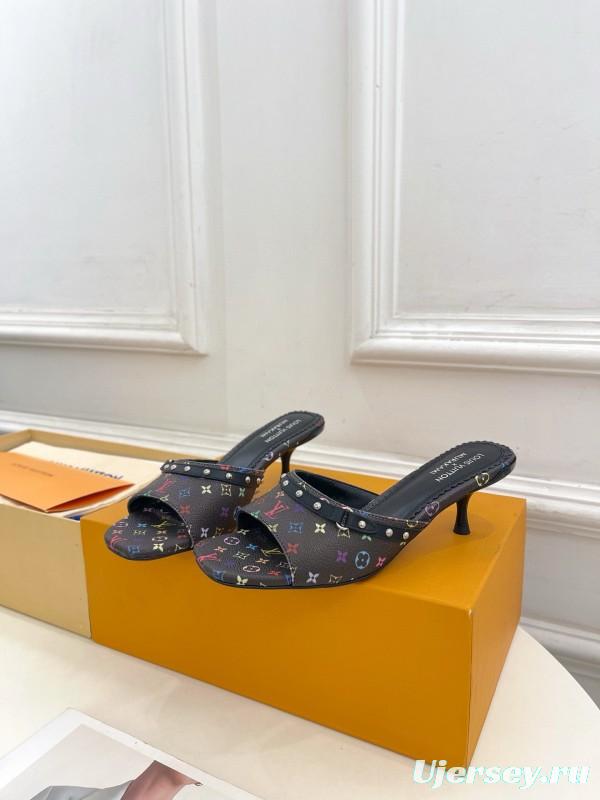 2025 Women Louis Vuitton Multicolor Leather Kitten Heel Studded MJ00290