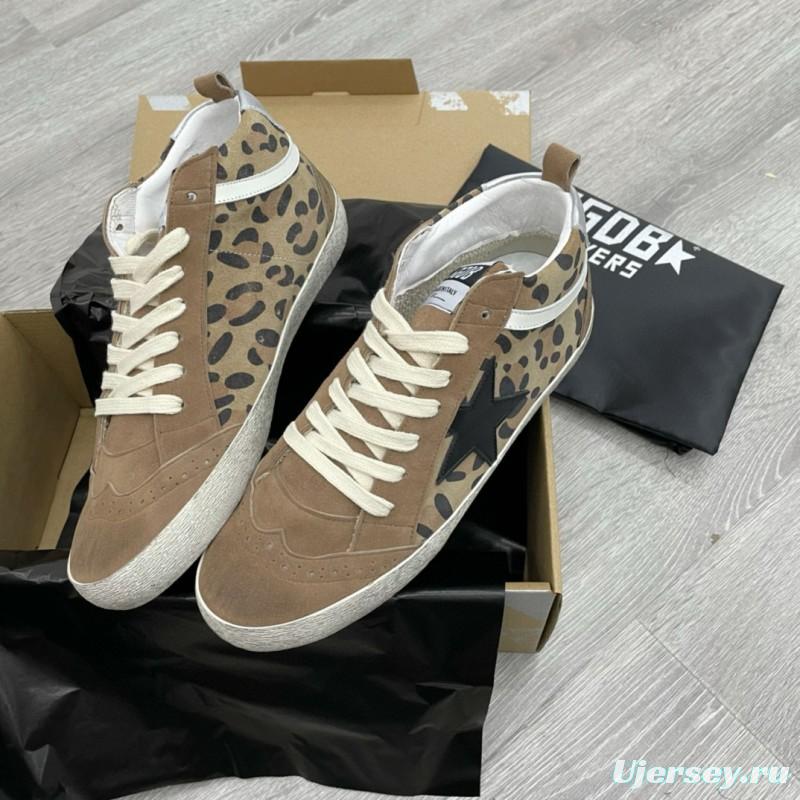 2024 Unisex GGDB Beige Brown Leopard Suede Leather High Top Sneakers MJ00300