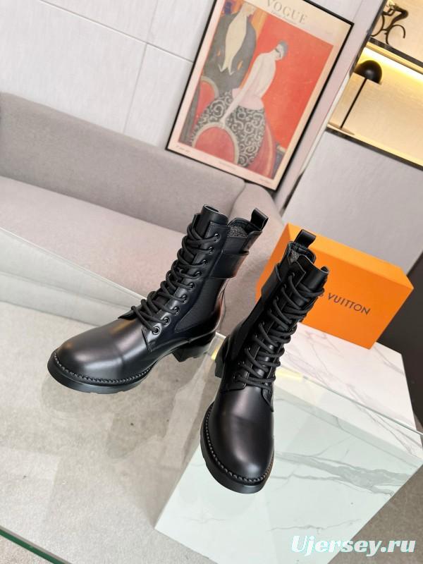 2024 Women Louis Vuitton Black Leather Boots MJ00320