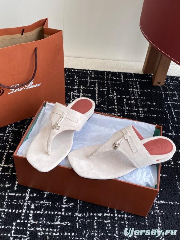 2025 Women Le Parmentier White Suede Thong Sandals KFY00280
