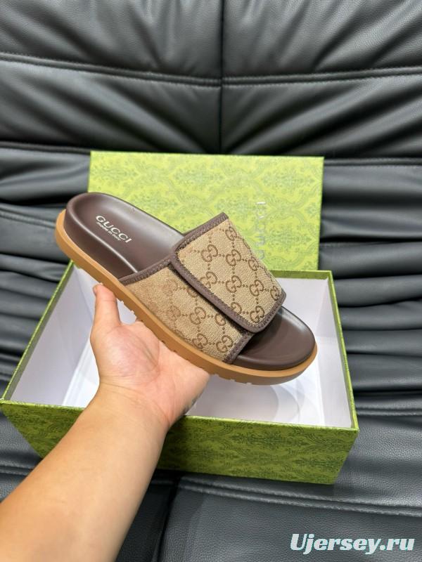 2024 Slippers Gucci Brown Canvas Leather Slippers MJ00200
