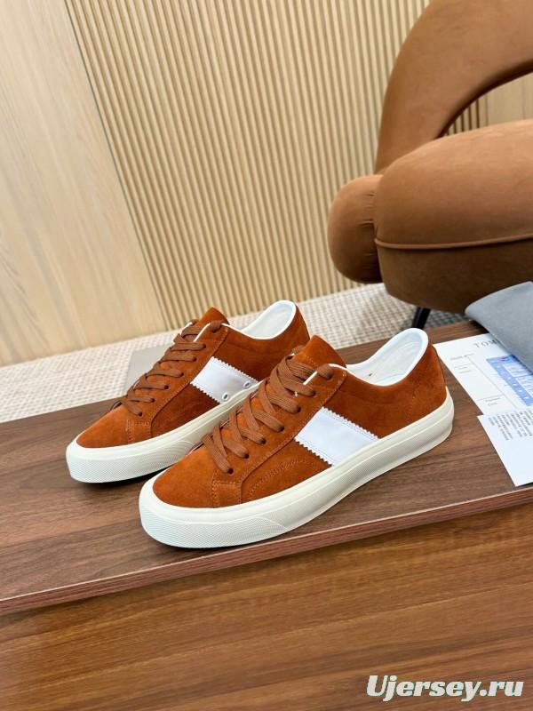 2025 Men TOM FORD Brown White Suede Sneakers LY00360