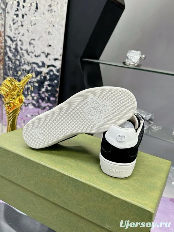 2024 Unisex Gucci Black White Leather Sneakers MJ00310