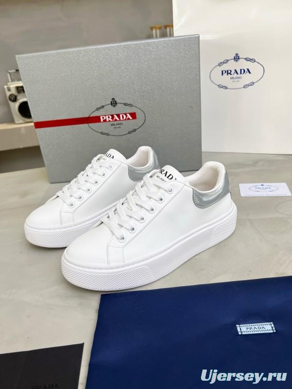 2024 Unisex Prada White Silver Leather Sneakers MJ00310
