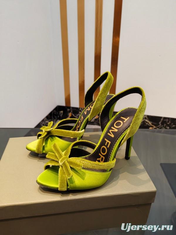 2025 Women TOM FORD Green Velvet Open Toe Slingback Heels KFY00300