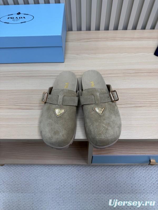 2025 Prada Grey Suede Slippers LY00280