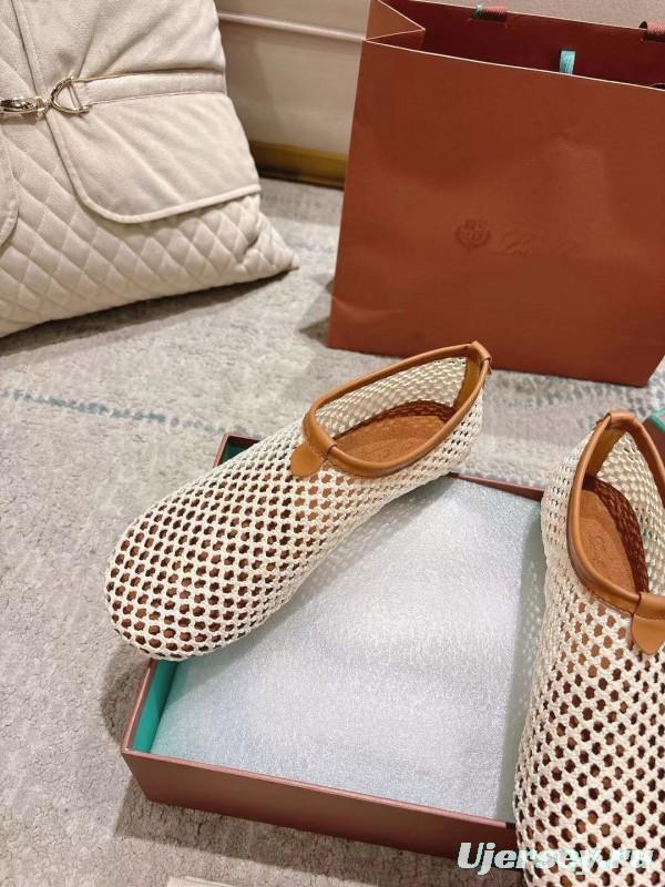 2025 Women Le Parmentier Beige Brown Mesh Ballet Flats Handmade LY00250