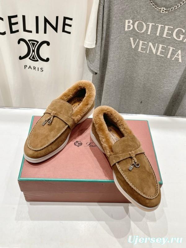 2024 Women Le Parmentier brown suede shearling loafers