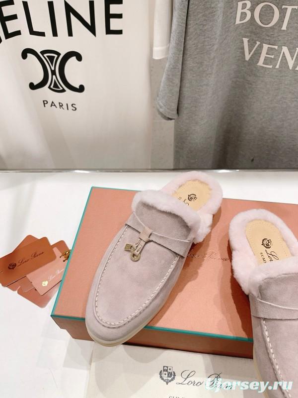 2024 Slippers LP light pink suede shearling slippers MJ00300