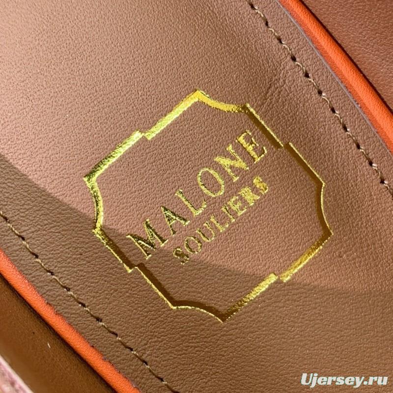 2025 Women Malone Souliers Brown Orange Leather Patent Leather Mid Heel Pumps