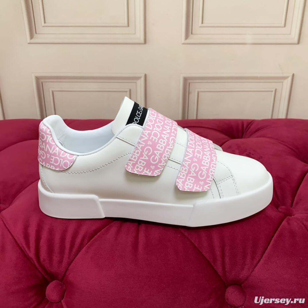 2025 Women Dolce & Gabbana White Pink Leather Sneakers LY00300