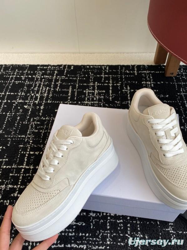 2025 Women Celine Beige Suede Platform Sneakers KFY00320