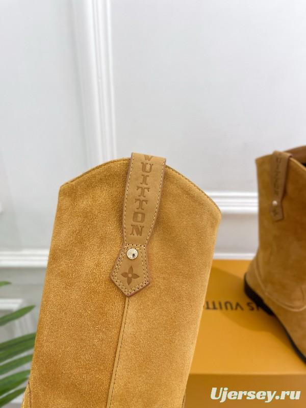 2024 Women Louis Vuitton Brown Suede Leather Boots MJ00440(F)