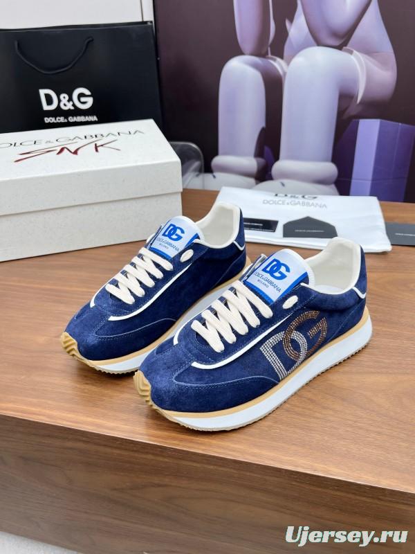 2025 Men Dolce & Gabbana Blue Suede Leather Sneakers LY00300