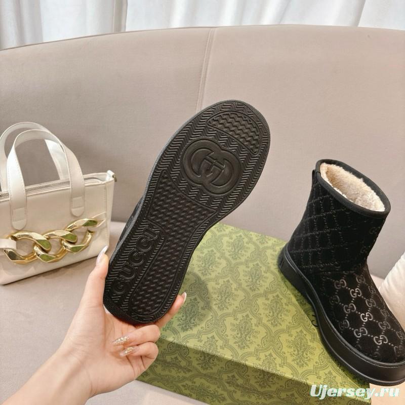 2024 Women Gucci Black Suede Shearling Snow Boots MJ00350