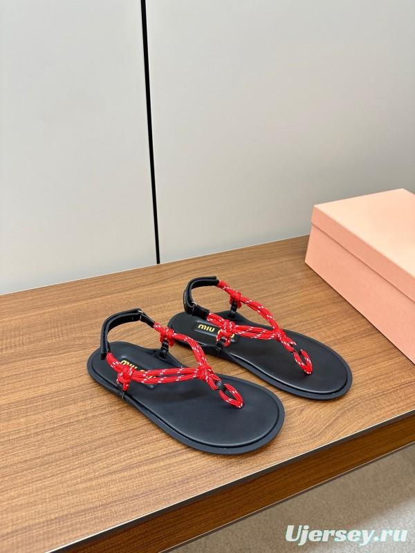 2025 Women Miu Miu Black Red Leather Sandals