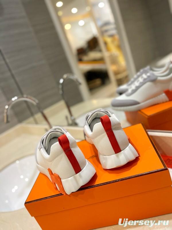 2024 Unisex Hermès White Beige Suede Rain Cloth Casual Sneakers MJ00320