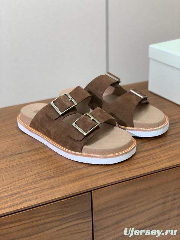 2025 Unisex Brunello Cucinelli Brown Suede Leather Slippers KFY00250