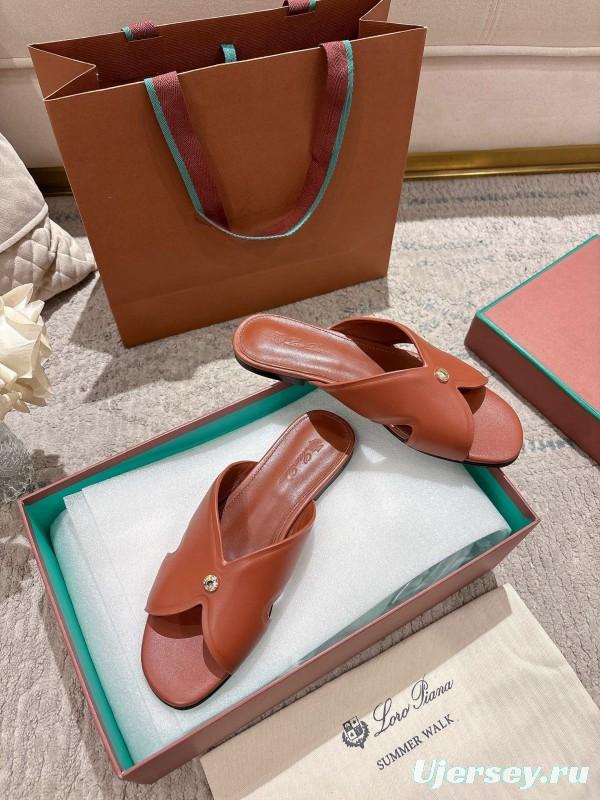 2025 Slippers LP Brown Leather Slippers LY00270