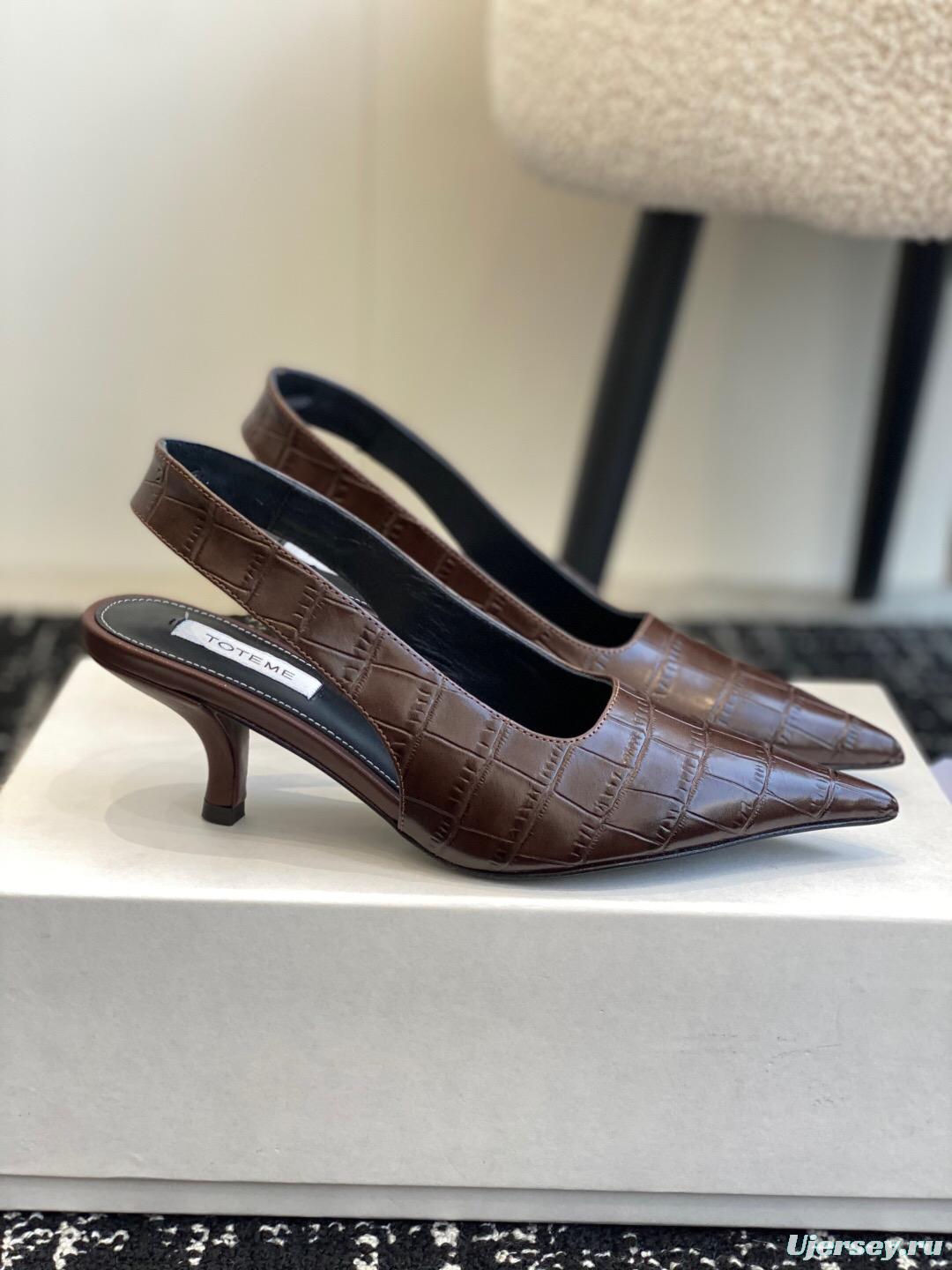 2025 Women Toteme Brown Leather Slingback Pointed Toe Heels
