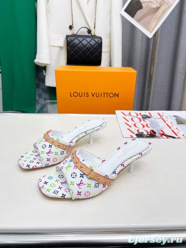 2025 Women Louis Vuitton Multicolor Leather Heeled Mule LY00260
