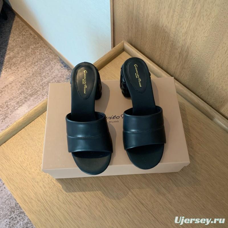 2025 Women Gianvito Rossi Black Leather Slippers KFY00260