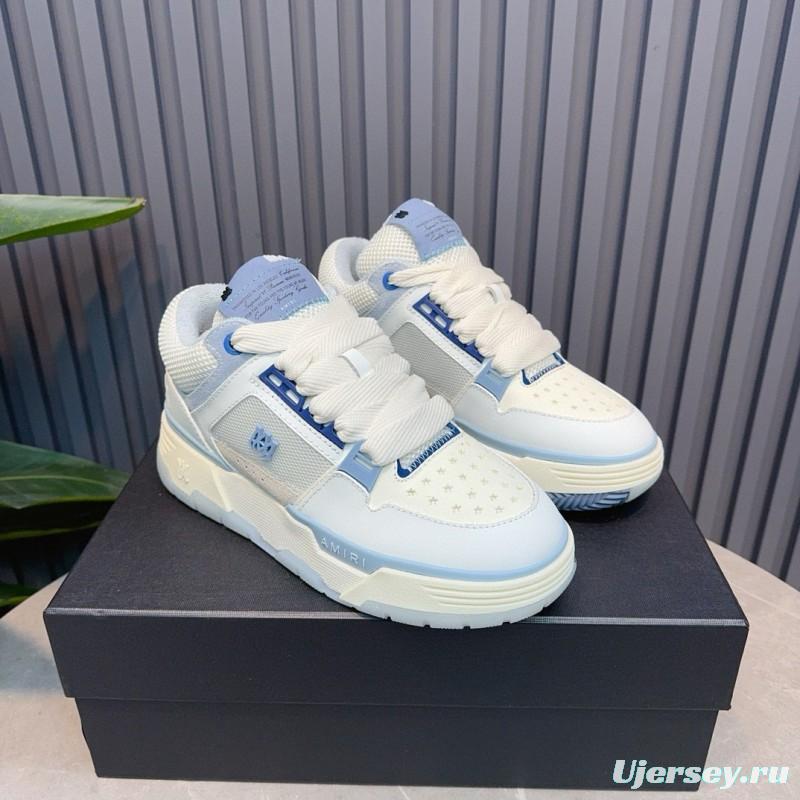 2024 Unisex Amiri White Blue Leather Mesh Sneakers MJ00360