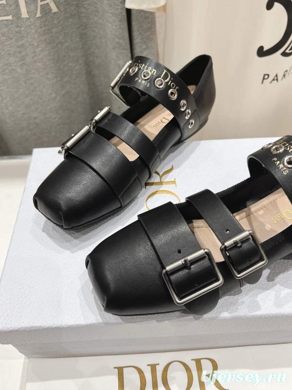 2025 Women Dior Black Leather Mary Jane Buckle KFY00300
