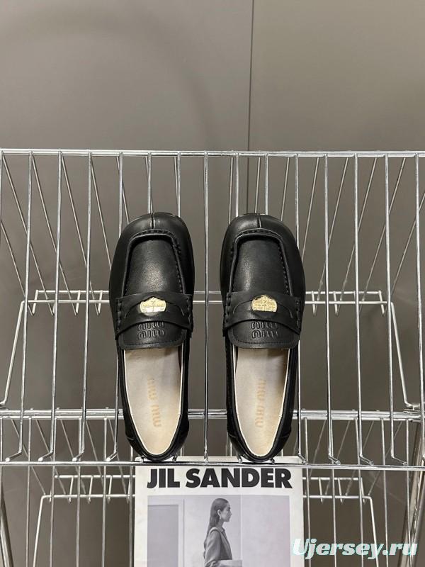 2025 Women Miu Miu Black Leather Loafers