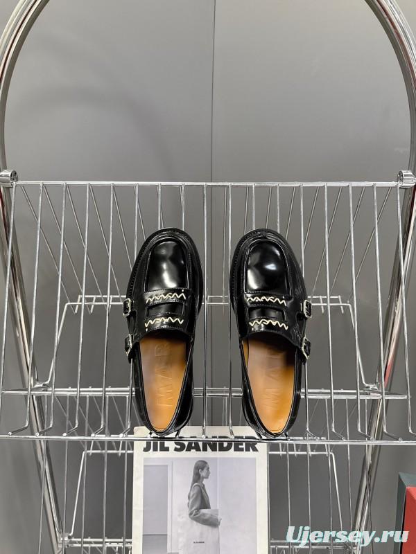 2025 Women Marni Black Leather Loafers KFY00320