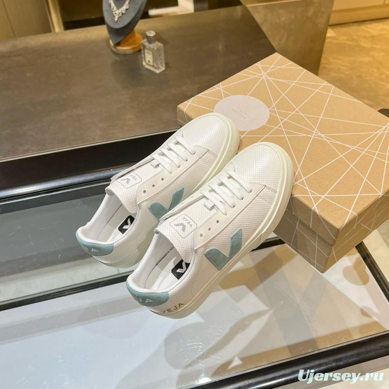 2025 Unisex VEJA White Light Blue Leather Canvas Vulcanized Sneakers MJ00240