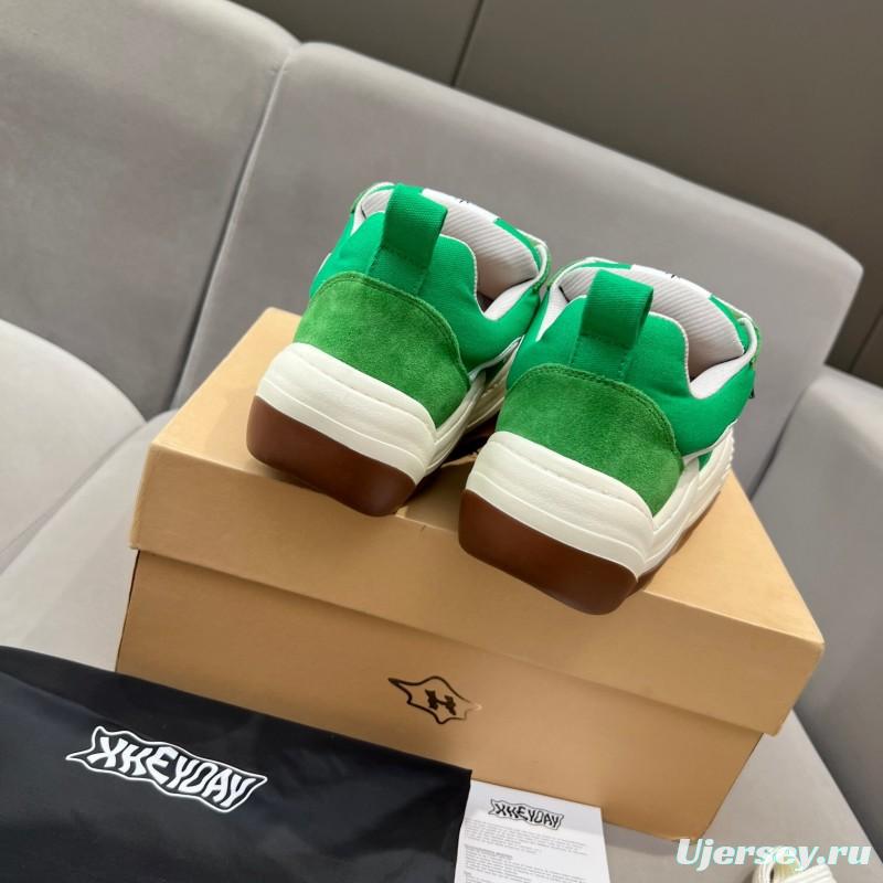2025 Unisex HEYDAY Green White Canvas Leather Wave Sneakers KFY00260