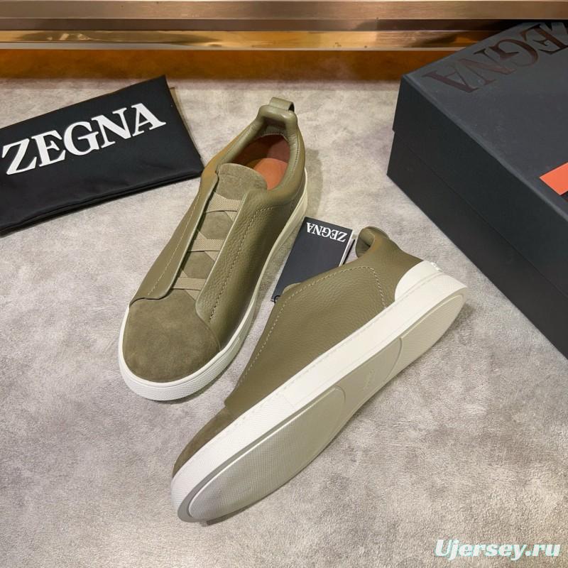 2024 Men Ermenegildo Zegna Green Suede Calfskin Sneakers MJ00280