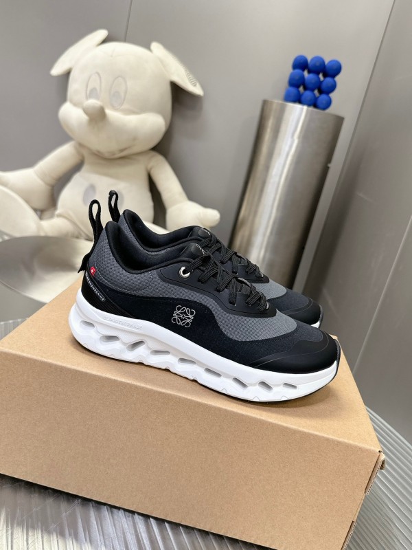 2025 Unisex Loewe Black Grey Leather Mesh Sneakers