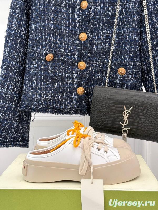 2025 Women Yves Saint Laurent White Leather Low-Top Platform Sneakers Yellow Laces Casual Chic YSL1234 (F)